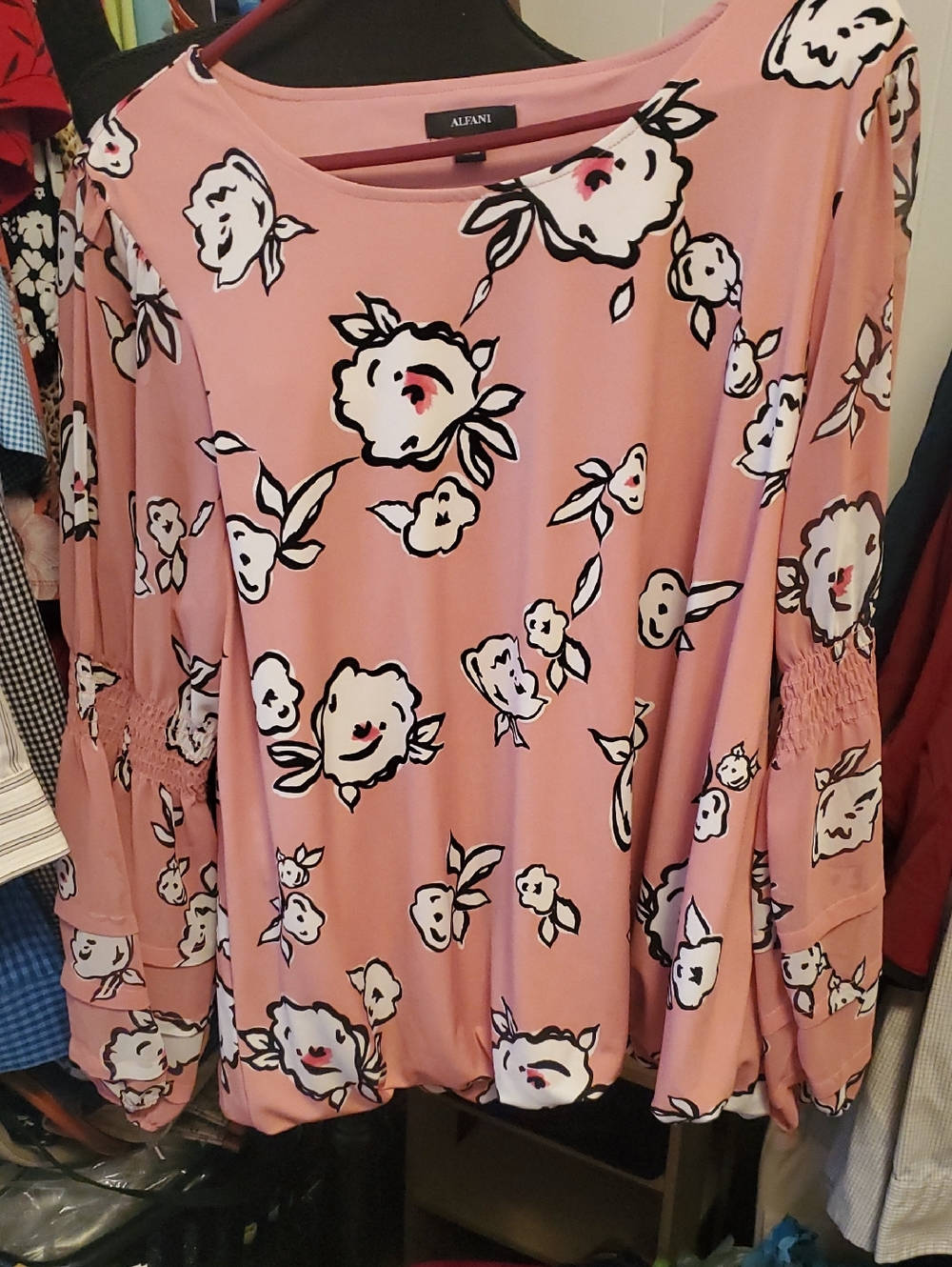 Alfani Blush Pink Floral Long-Sleeve Top